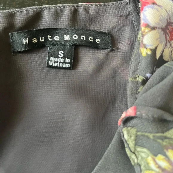 Haute Monde Women’s Grey Pink Floral Cold Shoulder Blouse Top Sz S - Picture 2 of 5